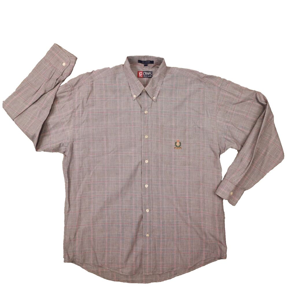 Chaps Ralph Lauren Vintage Men's Grey Plaid Button Up Shirt size Large